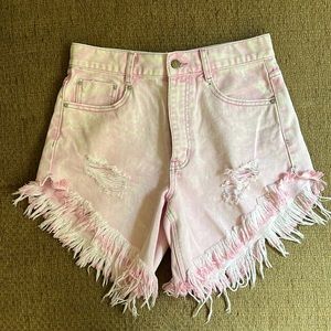 BDG frayed pale pink jean shorts